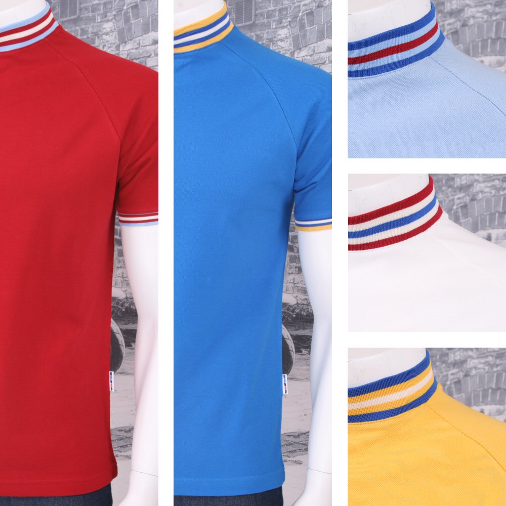 Get Up Tipped Turtle Neck All Cotton Pique Short Sleeve Retro Sports T